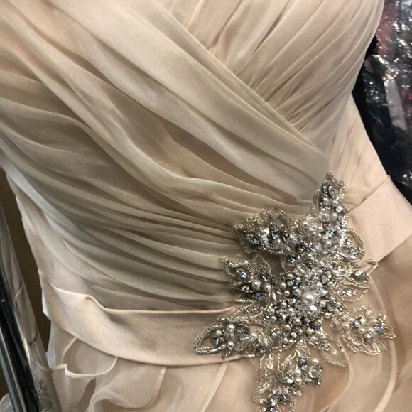 SAMPLE Wedding Dress Princess, Ruffle Ballgown, Champagne Off-the-shoulder Bling - Picture 10 of 11